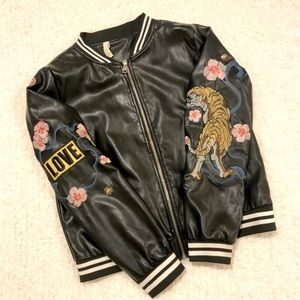 Elan faux leather black bomber jacket